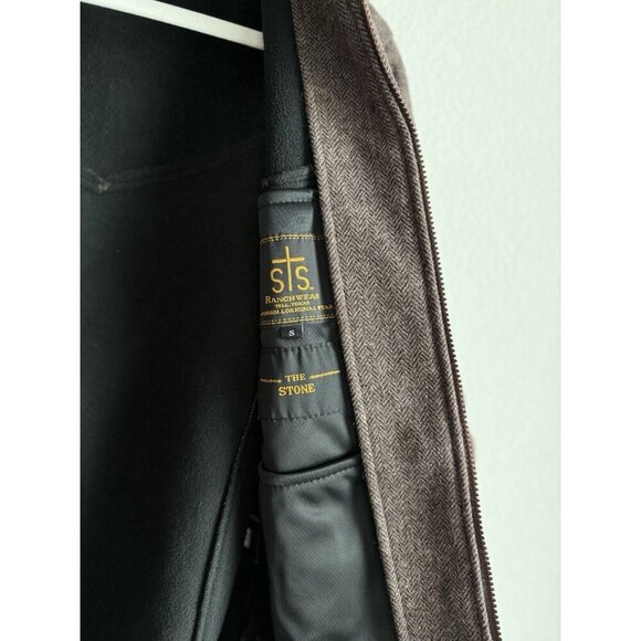 STS Ranchwear The Stone Mens Small Wool Blend Jacket Brown Concealable Hood - Picture 16 of 16